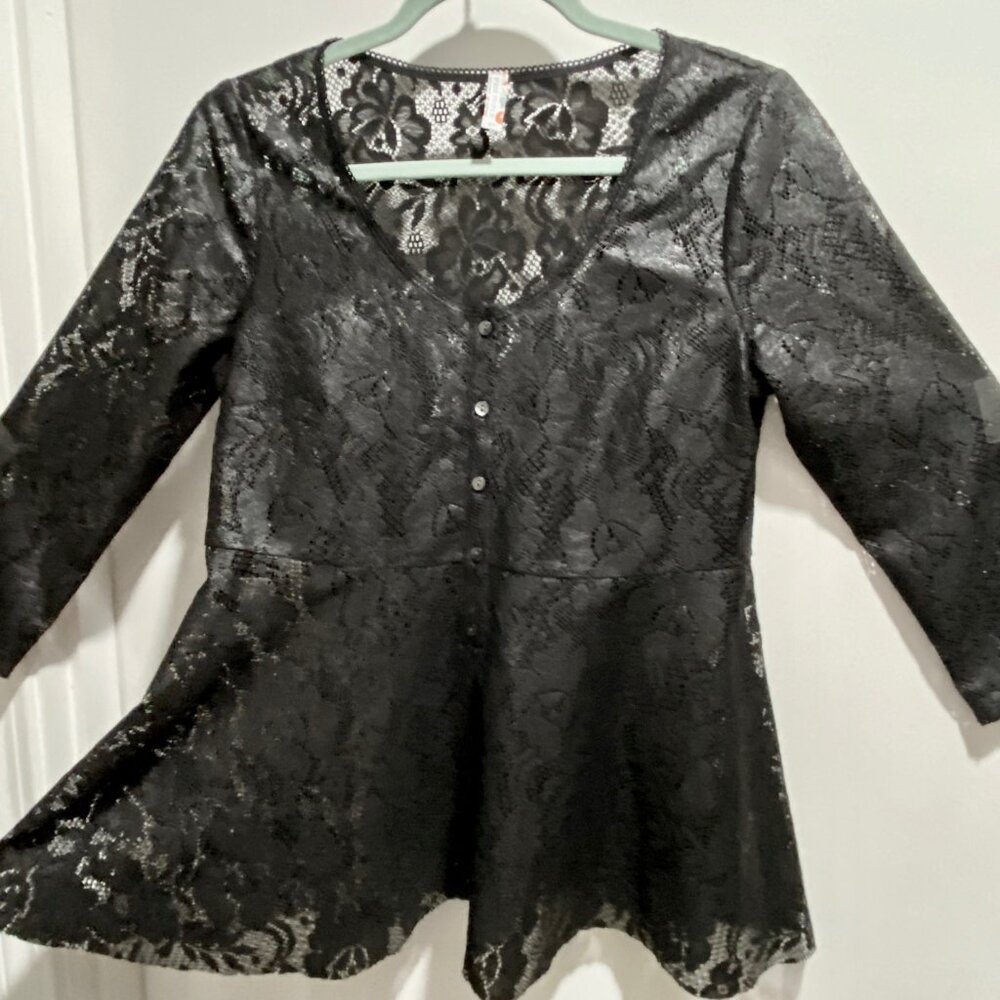 (5) Free People Y2K Dark Romantic Whimsigoth Boho Sheer Lace Peplum Layer Top S